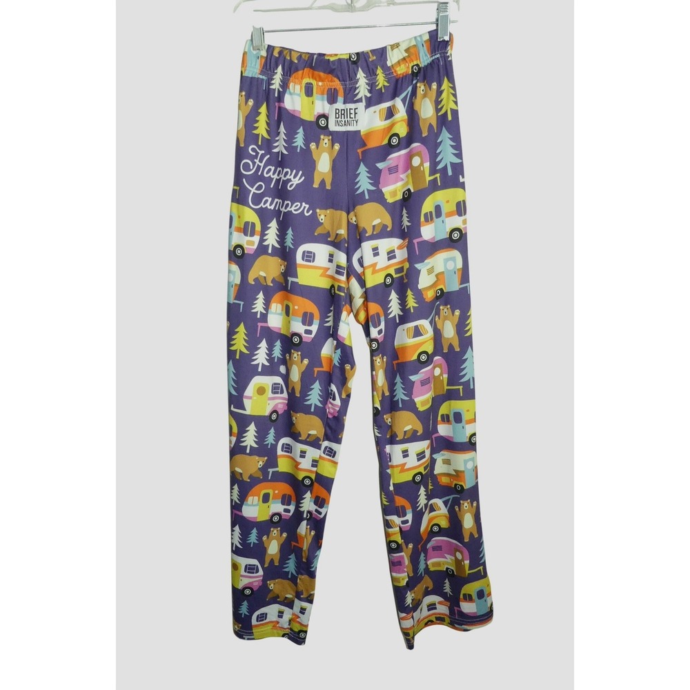 Brief Insanity Happy Camper Pajama Pants Purple Novelty Bear RV Lounge Small